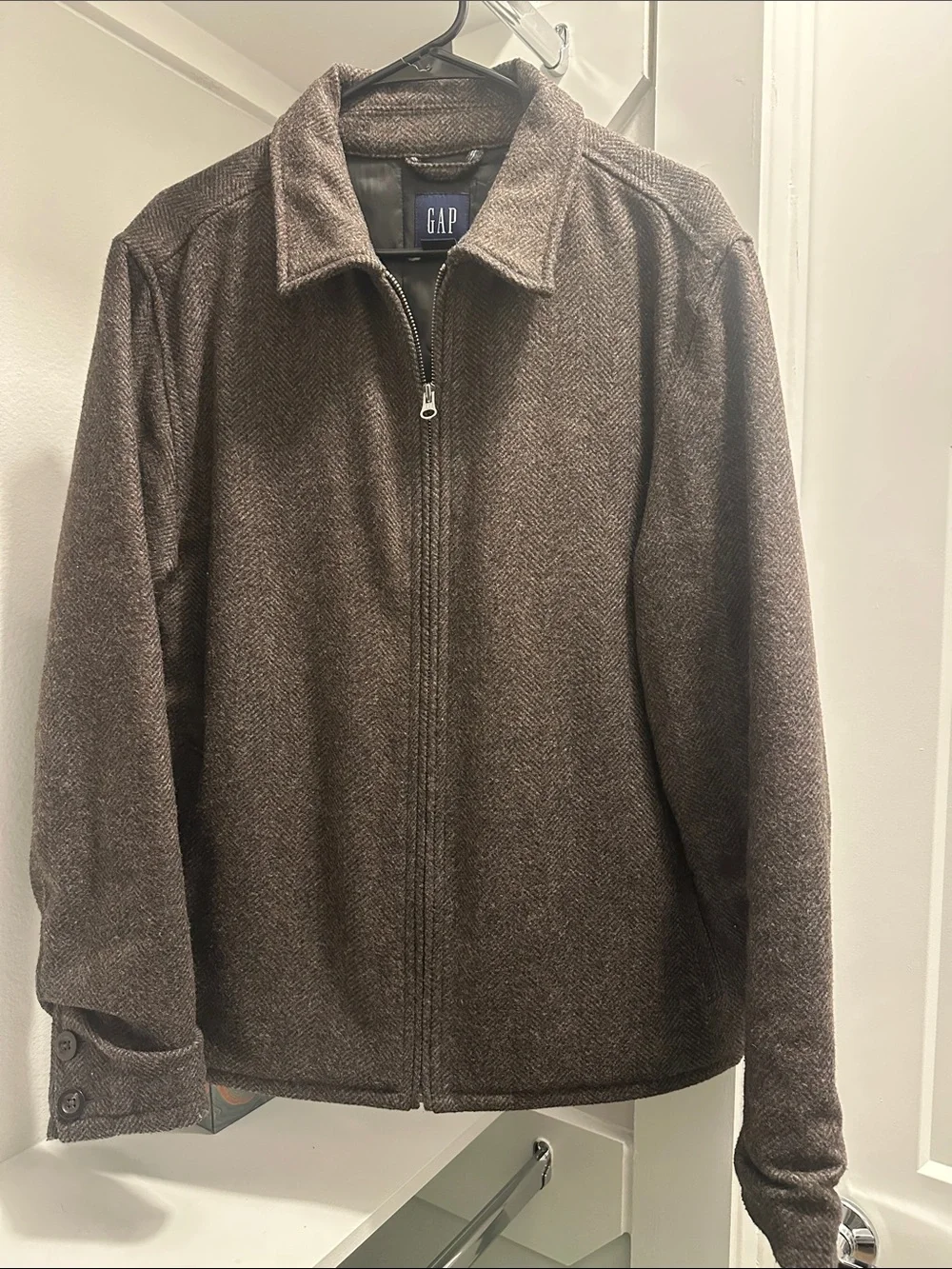 GAP Men's Brown Herringbone Zip-Up Jacket